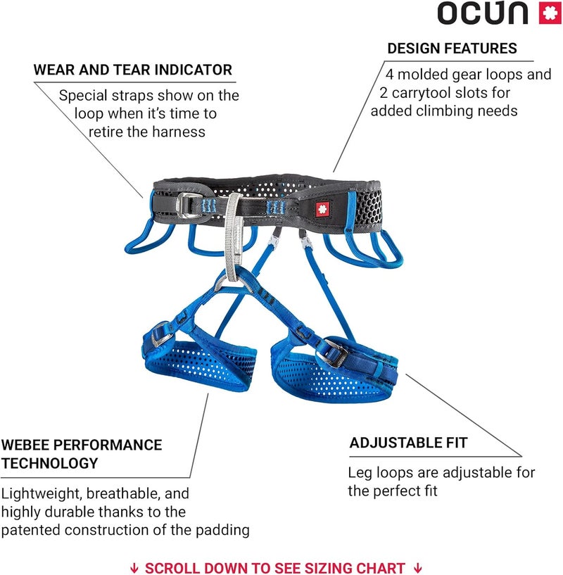 Ocun Webee Rock Climbing Harness, 4 Gear Loop Half Body Safety Harness for Indoor, Big Wall, Trad & Alpine Climbs (3 Buckle) - Image 2